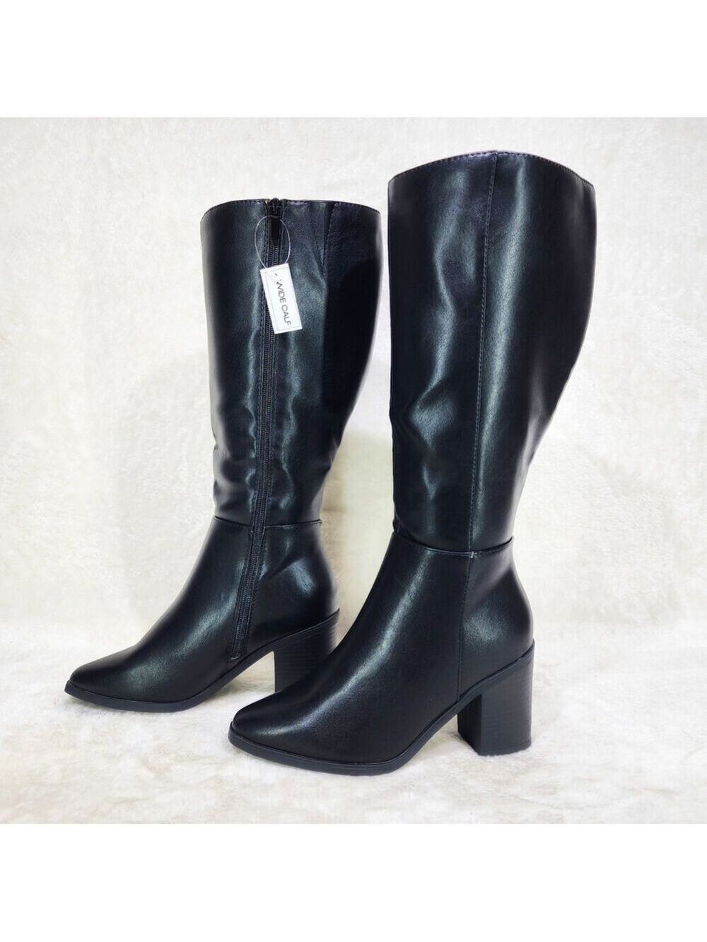 NIB Speechless Wide Calf Knee Boots Black Faux Leather 3.75" Block heels